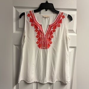 Solitaire Anthropologie Pink/Orange Embroidered Sleeveless Blouse Size Medium